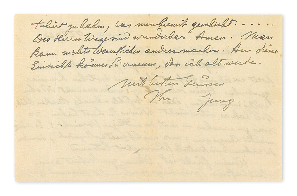 JUNG, CARL GUSTAV. Autograph Letter Signed, Jung, to My dear Kranefeldt!, in German,